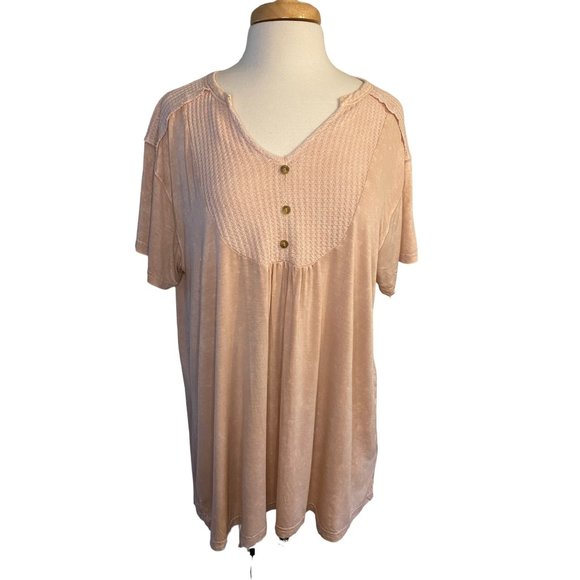 Kori Tops - Kori American Peasant Boho Light Pink Oversized Shirt Tunic Women's L